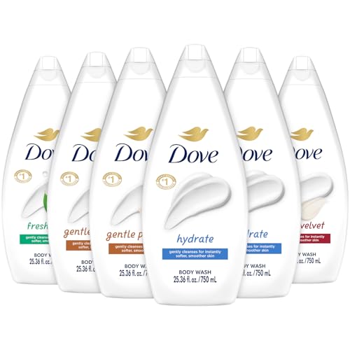 Dove Body Wash Value-Size Variety 6-Pack ? Hydrate, Gentle Pamper, Fresh Care, and Silky Velvet, Family Pack, 25.36 Oz Each