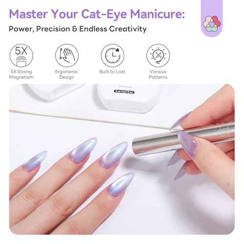 SAVILAND Essentials Cat Eye Magnet for Nails: 5X Stronger Neodymium Nail Magnet Stick Ergonomic Dual-Ended Magnetic Nail Wand for Nail Art 3D Cateye Nails Magnetic Gel Polish Nail Decoration Kits