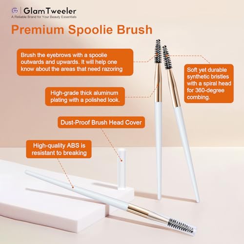 Women's Dermaplane Face & Eyebrow Razor Kit with GlamTweeler Slant Tweezers, Spoolie Brush, and Luxury Leather Storage & Travel Case + 10 Refill Blades (Rose Gold)
