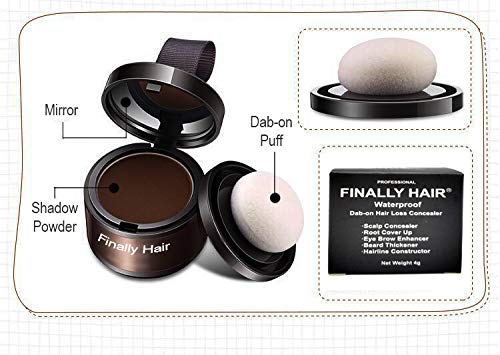 Finally Hair Waterproof Black Dab-on Hair Fibers & Hair Loss Concealer, Gray Away And Root Cover Up, Hairline Creator, Eye Brow Enhancer, and Beard Filler. Dab-on Hair Fiber Shadow Powder (Black)