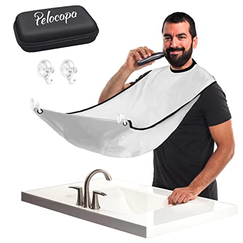 Beard Shaving Bib Non-stick Beard Grooming Catcher Beard Trimming Styling Bib with 2 Suction Cups and Storage Bag