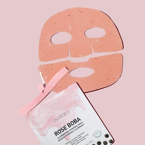 Avatara Rose Boba Hydrogel Mask, Cooling Facial Mask, 2-Piece Glow-Enhancing, Hydrating, Balancing Skin Care Mask with Niacinamide & Rose Extract, 30 g, 1-Pack