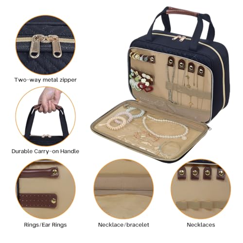 Toiletry Bag for Women, Hanging Travel Toiletry Bag with Jewelry Organizer Compartment Large Makeup Bag, Cosmetic for Travel Business Trips Camping Bathroom Black