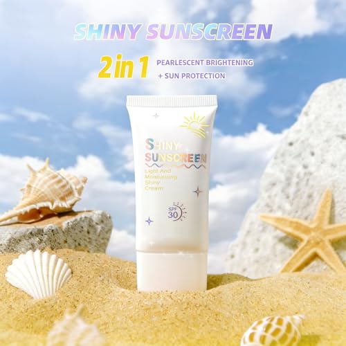 Shimmer Face Primer with SPF 30, Brightening Fine Glitter Sunscreen Primer, Moisturizing & Oil-Control, Non-Greasy Highlighting Base for Natural Glow and Sun Protection