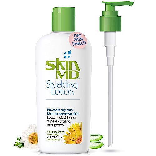 Skin MD Shielding Lotion 8oz - Hydrating Body Lotion for Sensitive Skin with Dispenser | Non-Greasy, Fast-Absorbing Moisturizer with Plant-Based Ingredients for Dry Skin, Eczema & Psoriasis Relief