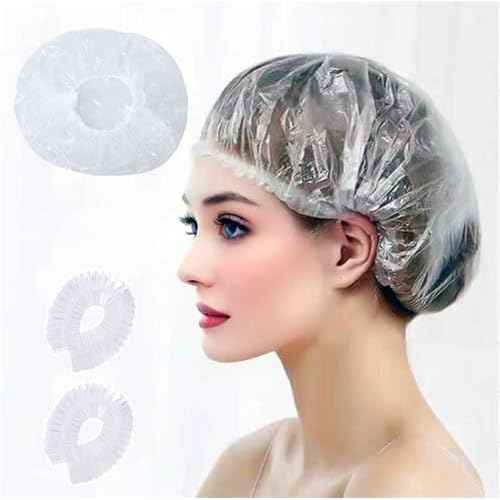 200 PCS Disposable Shower Caps Thickened Waterproof Hair Bath Caps for Women Men Girls Travel Spa Hotel Home Use Salon - Multi-Purpose Elastic Plastic Shower Caps, Essentials Accessories 18.1" (Clear)