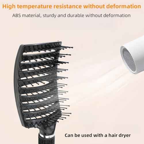 Professional Hair Brush, Curved Vented Design for Quick Blow Drying, Suitable for Women and Men, Paddle Detangling Brush for Wet & Dry, Curly, Thick & Straight Hair (Black-Nylon)