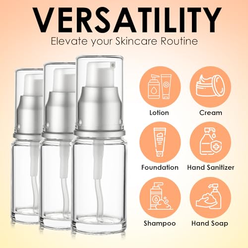 VitalUp 15ml Glass Lotion Pump Bottle, Travel Size (Pack of 3)