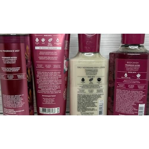 Bath & Body Works Strawberry Snowflakes Gel Wash, Lotion, Ultimate Hydration Cream, and Mist 4 Piece Set