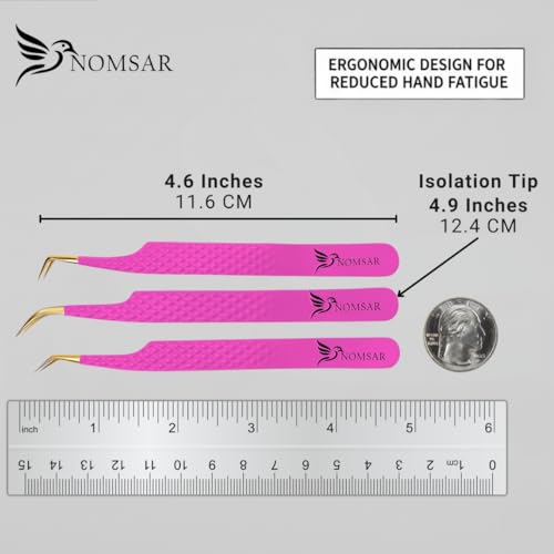 Professional Eyelash Extension Tweezers Set ? Fiber Tip & Diamond Grip Stainless Steel Lash Tweezers for Volume & Isolation | Anti-Static Precision Tool for Lash Artists (Pink)