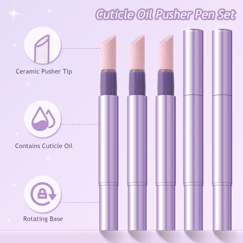 2-in-1 Ceramic Cuticle Oil Pusher Pens - Nail Care Repair Set, 5 Pack