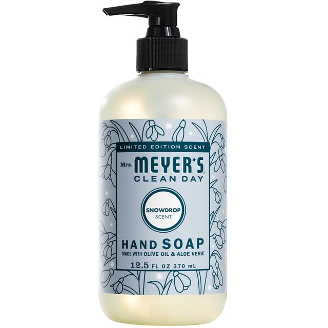 MRS. MEYER'S CLEAN DAY Hand Soap 4 Scent Variety - Holiday and Winter Collection - Snowdrop, Orange Clove, Peppermint, Iowa Pine. 12.5 OZ EACH, 1 CT