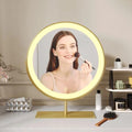 Vanity Mirror Makeup Mirror with Stand,15.8" Round Vanity Mirror, LED Lights, Smart Touch 360¡ÆRotation, Dimmable White (Golden)