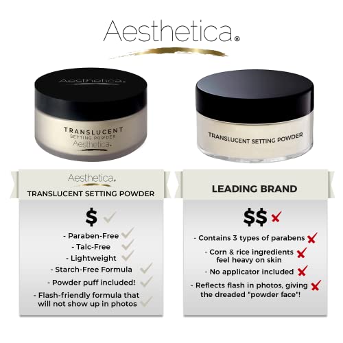 Aesthetica Translucent Setting Powder ? Matte Finishing Makeup Loose Setting Powder ? Flash Friendly Translucent Powder Foundation - Loose Face Powder Includes Velour Puff