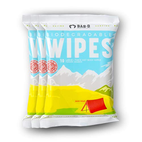 Bar-D Biodegradable Body Wipes with Tea Tree & Aloe – 3-Pack Camping Shower Wipes (10 Wipes/Pack)