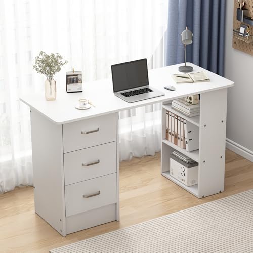 Nail Desk with Drawers & Shelves - White Manicure Table