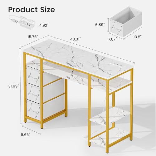 Marble Nail Desk with Storage, Power Outlet & 3 Drawers