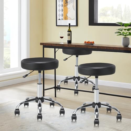 KLASIKA Rolling Stool with Wheels - Adjustable Height, Set of 2