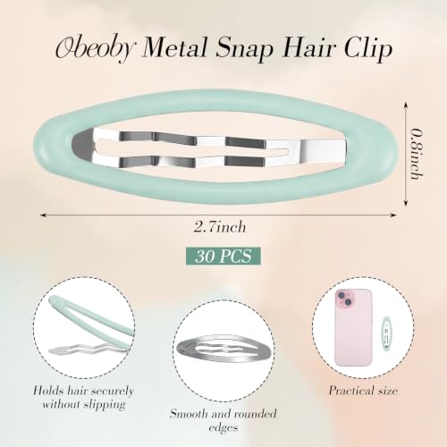 obeoby 30 Count Large Snap Hair Clips - 2.7 Inch Metal Barrettes