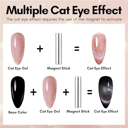 Makartt Cat Eye Gel Nail Polish Universal Rainbow Holographic Gel Polish Bronze Gaze Sparkly Glitter Unique Magnetic Effect Nail Gel for DIY Nail Art UV LED Soak Off Manicure 10ml