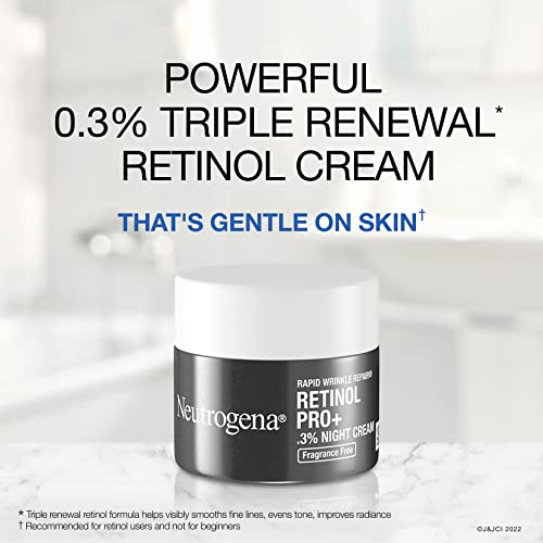 Neutrogena Retinol Pro+ Anti-Wrinkle Night Moisturizer,Rapid Wrinkle Repair,Anti-Aging Face & Neck Cream,Formulated without fragrance,parabens,dyes,& phthalates,Retinol,1.7 oz,(Pack of 2)
