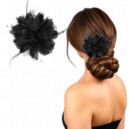 Giantree Rose Hair Clip, Flower Hair Clips for Women, Artificial Flower Brooch Hair Feathers Headwear for Wedding Prom Party