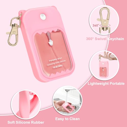 Hand Sanitizer Spray Case for Touchland Silicone Touchland Case Keychain Cute Hand Sanitizer Spray Holder Compatible with Touchland Power Mist Gentle Mist Glow Mist, Pink