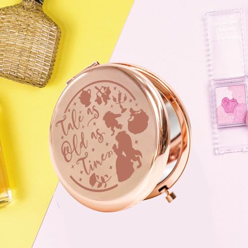 KEYCHIN Princess Beauty Pocket Mirror Princess Rose Gifts Tale As Old As Time Compact Makeup Mirror Fairytale Movie Merch (Tale As Old-RG)