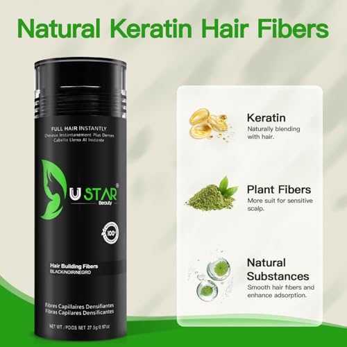 USTAR Hair Building Fibers 77.5g - Thicker Fuller Hair for Men & Women