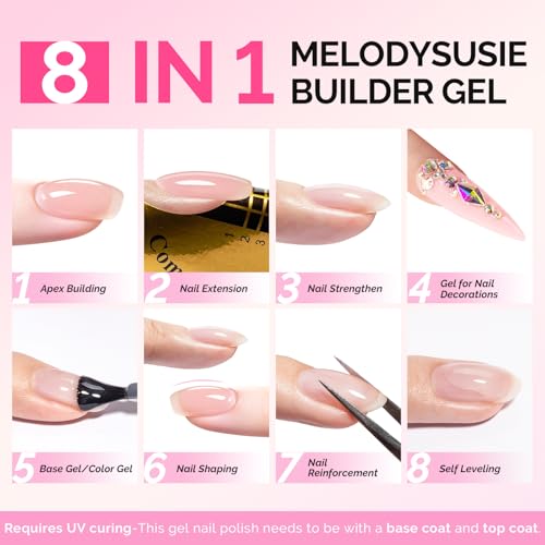 MelodySusie Blush Pink Builder Gel Set - 6 Colors, Thickening UV Nail Extension, Soak Off, Rhinestone Nail Glue Gift for Women