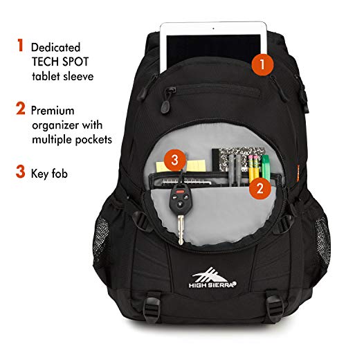 High Sierra Loop Backpack, Travel, or Work Bookbag with tablet sleeve, One Size, Black