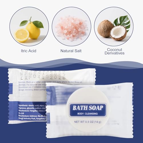 0.5 oz Bulk Travel Size Bars Soap, Individually Wrapped Small Face and Body Cleanser Round Soaps Toiletries Amenities for Hotel, Guest, Shelter, Charity, Motel, Vacation (30)