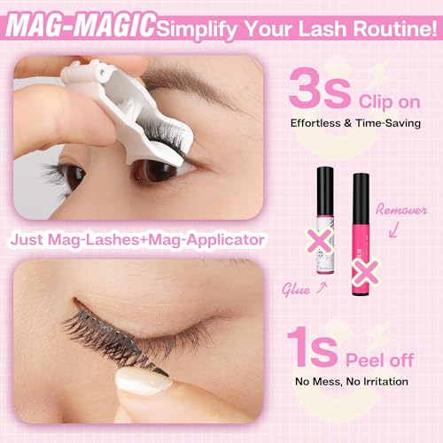 CALAILIS Magnetic Eyelashes with Applicator Upgrade Soft Magnetic Lashes Natural Look Reusable No Glue or Eyeliner Needed Easy to Wear and Remove (RC03, 1 Pack)