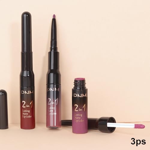 evpct 3-Piece Dark Red & Neutral Mauve & Red-Brown Lip Liner & Matte Liquid Lipstick Set (Pack of 1) – Longwear, Waterproof