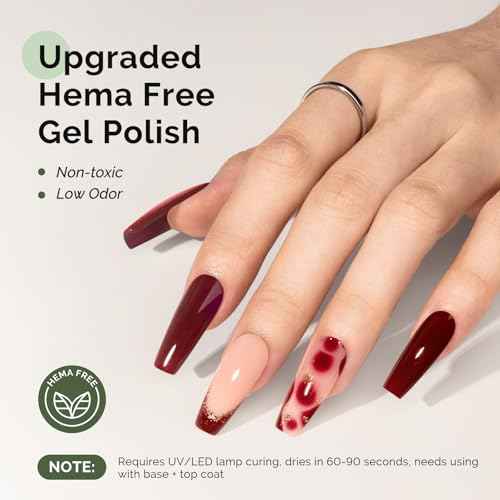 MelodySusie Hema Free Gel Nail Polish, 0.5 Fl Oz Thick Garnet Red Gel Polish, Non-Toxic, Long Lasting, Soak Off UV Nail Polish, Manicure Nail Design Salon DIY Nail Art at Home B3801
