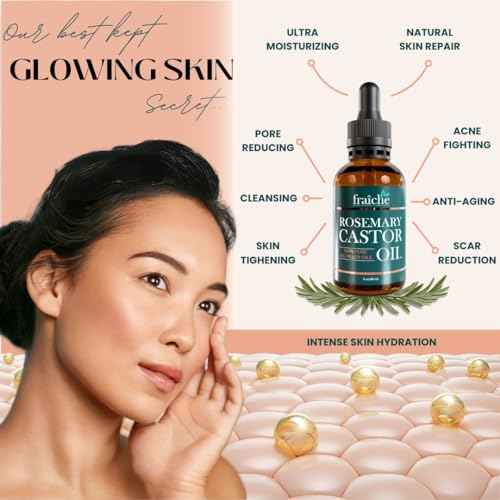 Live Fraiche Rosemary Oil for Hair Growth (2oz) with Cold Pressed Castor Oil Natural Hair Growth Oil - Rosemary and Castor Oil for Hair Growth -Strengthening Hair Oil for Damaged Hair and Hair Loss