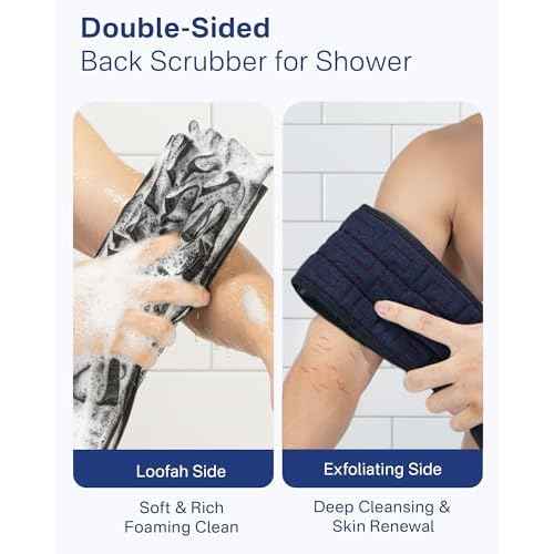 Yiclick Exfoliating Washcloth Towel with Handle, Shower Puff Back Scrubber for Shower, Exfoliating Body Scrubber Exfoliator, Bath Sponge Loofah Luffa Washer Exfoliator