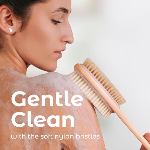 MainBasics Long Handle Back Scrubber Shower Brush - Dual Sided Lavender