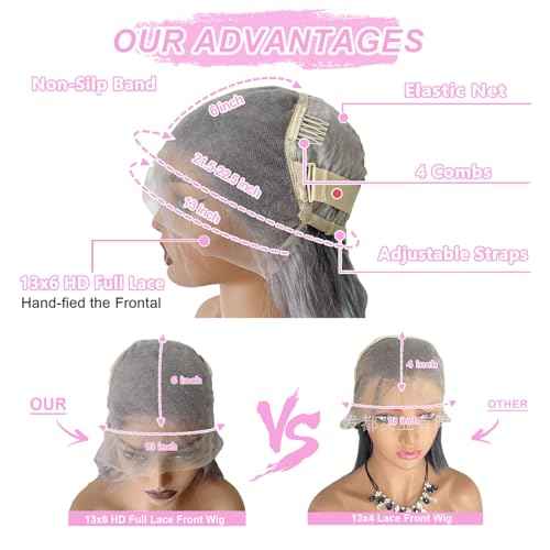 30 Inch Grey Lace Front Wigs Human Hair Straight 13x6 HD Transparent Lace Frontal Wig Human Hair Pre Plucked 180% Density Silver Grey Colored Glueless Lace Frontal Wigs for Black Women