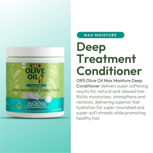ORS Olive Oil Max Moisture Deep Treatment Conditioner with Rice Water & Electrolytes 20.0 Ounces (Pack of 2)