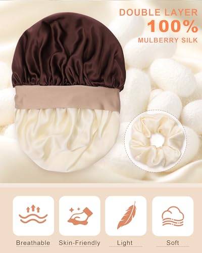 AWAYTR Mulberry Silk Double Layer Reversible Sleep Bonnet