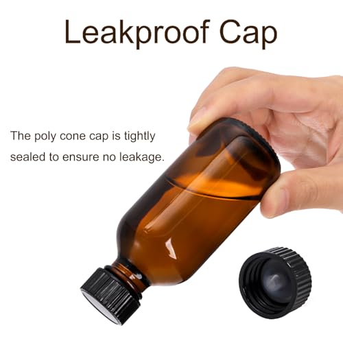 Bekith 30 Pack 2 oz Amber Glass Bottles with Black Caps