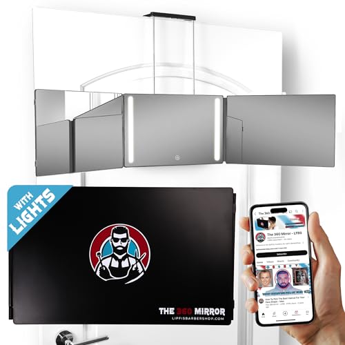 360 3-Way Mirror for Self Hair Cutting - Adjustable Trifold Barber Mirror with LED