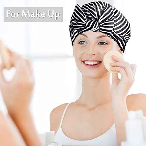 4 Pcs Shower Caps for Women, Waterproof Reusable Shower Hair Caps Bowknot Satin Bath Hair Caps Elastic Hem Turban Bath Caps for Long Short Curly Hair Women Girls (Stripe)