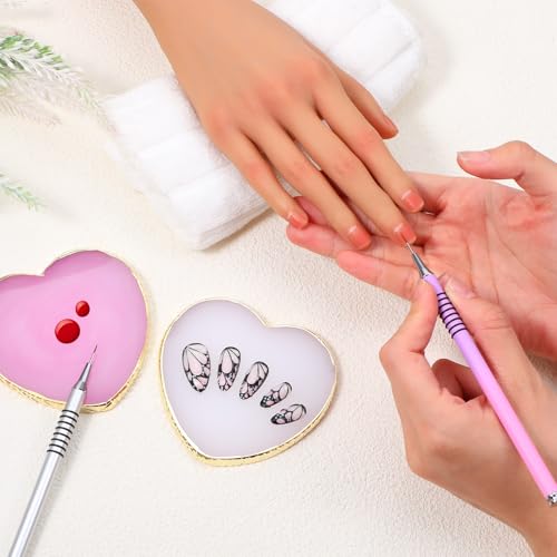 Heart-Shaped Resin Nail Art Palette Set 2PCS with Gold Trim