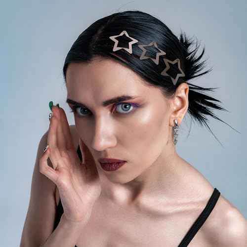 30 Pcs Metal Star Hair Clips 2000s Y2K Snap Barrettes 1.25 In Non Slip Star Hair Accessories for Women,Matte Multiple Brown
