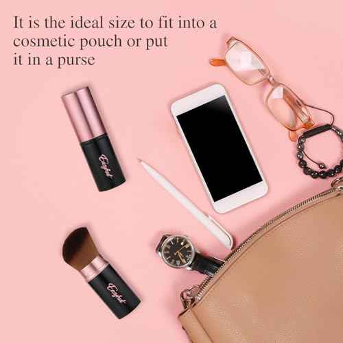 Retractable Kabuki Makeup Brushes 2 Pcs Blush Brushes Set Portable Powder Brushes with Flat and Angled Top for Liquid Cream Cosmetics Travel. (rose gold)