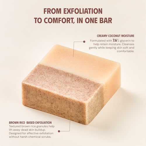 Brown Rice & Coconut Milk 2-in-1 Luxurious Natural Soap Bar (4.2 oz) | Gentle Exfoliation & Nourishing Cleanse | Cold-Processed, Handmade in Vietnam for Smooth, Fresh Skin (Pack of 1)