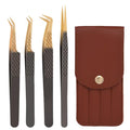 Lash Tweezers for Eyelash Extension, Set of 4 Lash Extension Tweezers with Diamond Grip, High Precision Eyelash Tweezers Set for Volume & Classic Lashes