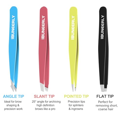 4-Piece Eyebrow Tweezers Set with Travel Case & Precision Tips